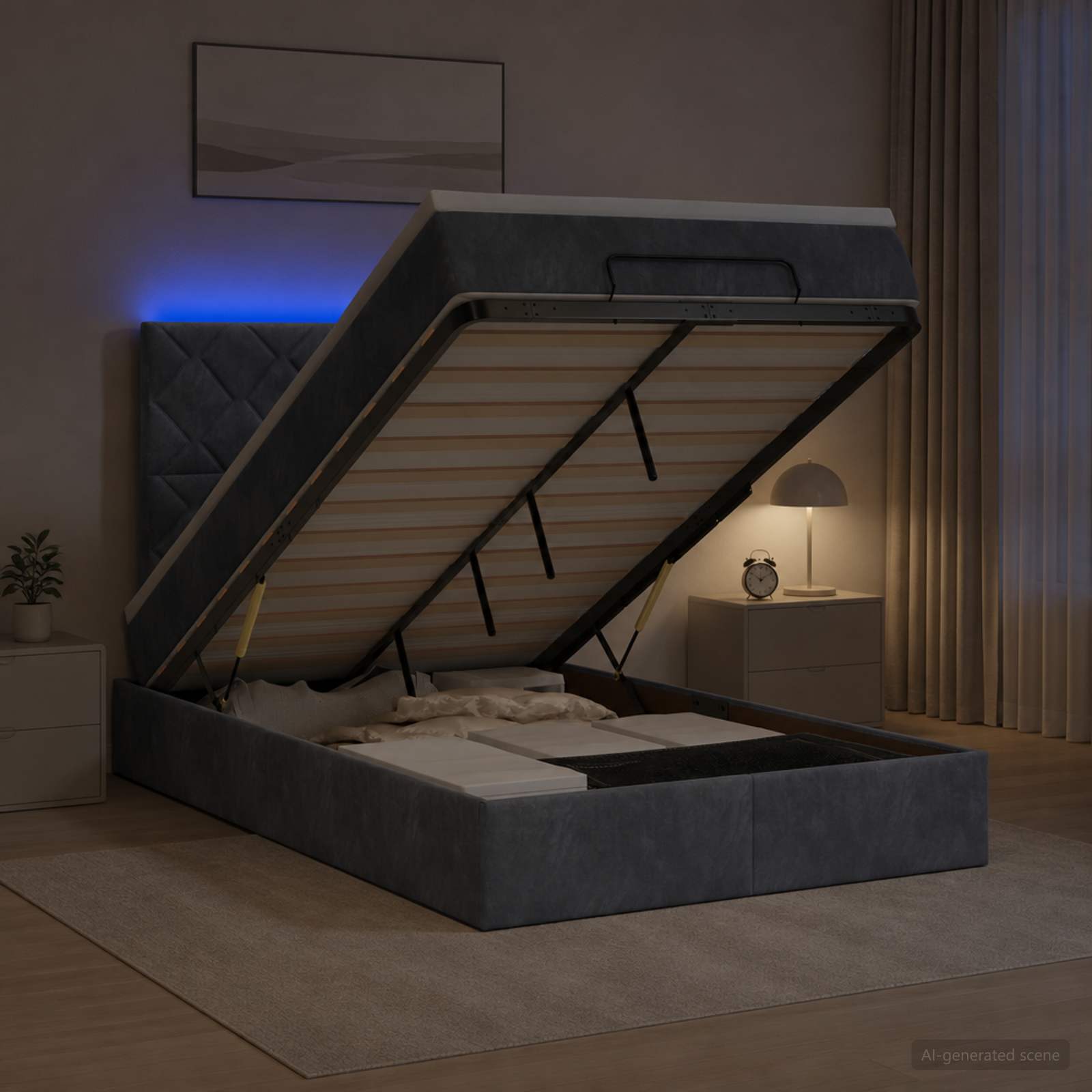 Κρεβάτι Ottoman με Στρώμα και LED Σκούρο Γκρι 120 x 200 cm - Pakobazaar
