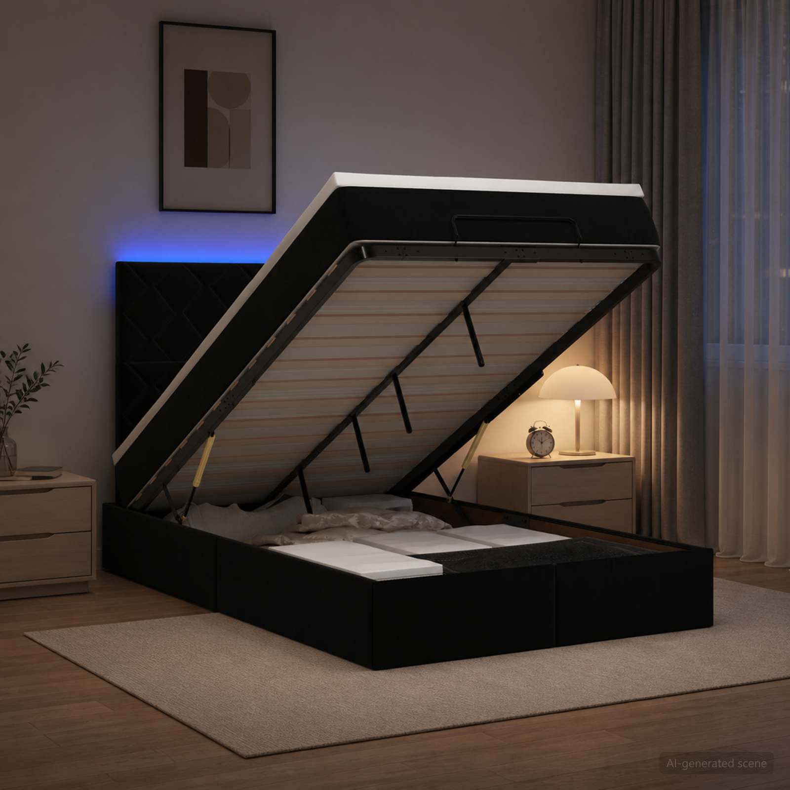 Κρεβάτι Ottoman με Στρώμα και LED Μαύρο 120 x 200 cm Βελούδο