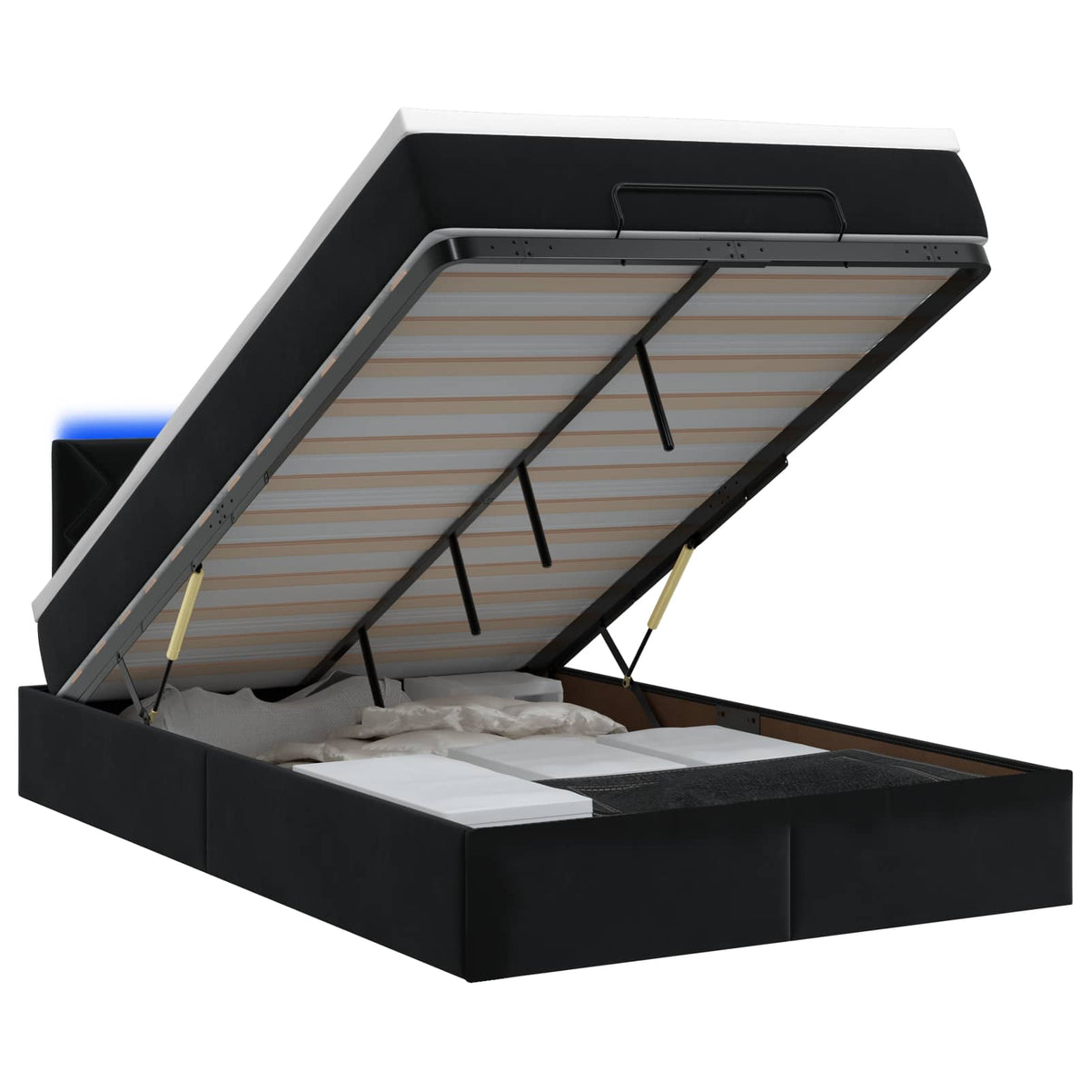 Κρεβάτι Ottoman με Στρώμα και LED Μαύρο 120 x 190 cm Βελούδο - Pakobazaar