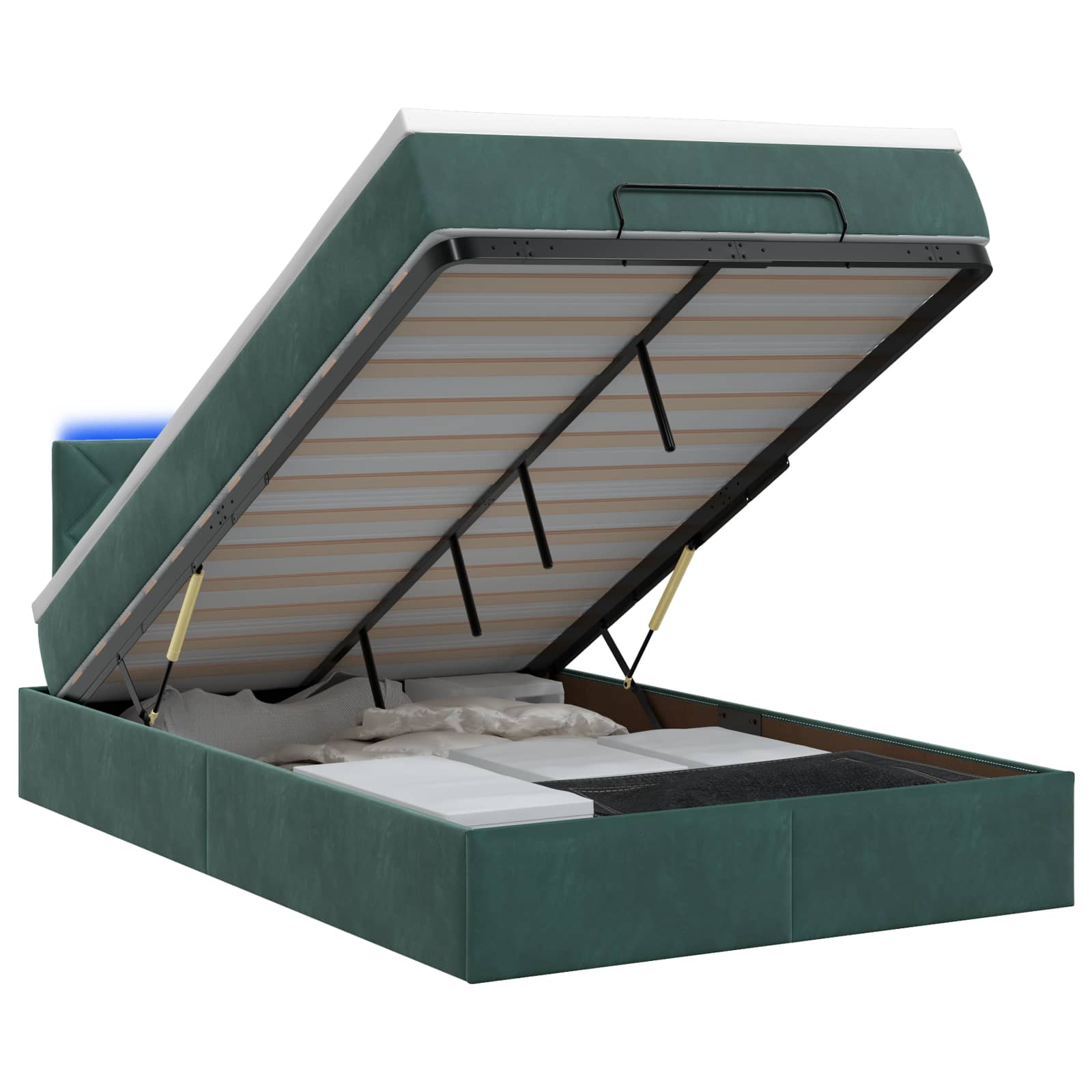 Κρεβάτι Ottoman με Στρώμα και LED Σκούρο Πράσινο 120 x 190 cm - Pakobazaar