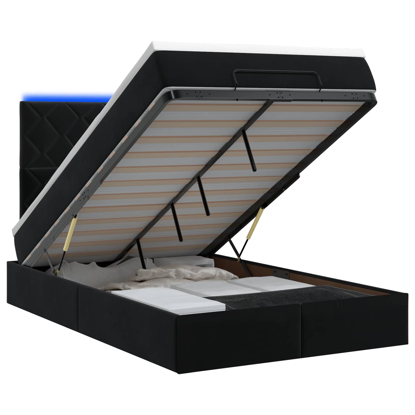 Κρεβάτι Ottoman με Στρώμα και LED Μαύρο 120 x 200 cm Βελούδο