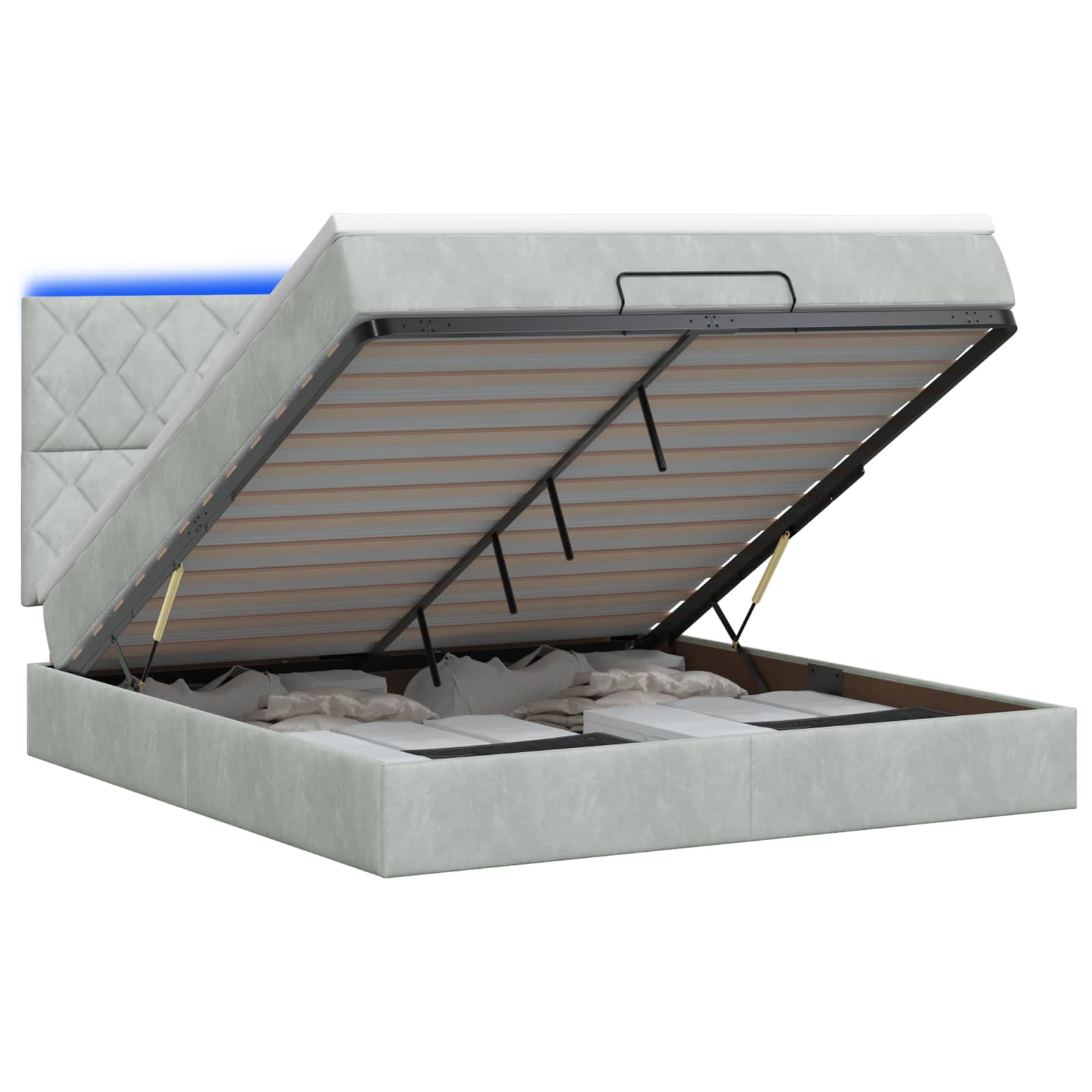 Κρεβάτι Ottoman με Στρώμα και LED Ανοιχτό γκρι 160 x 200 cm - Pakobazaar