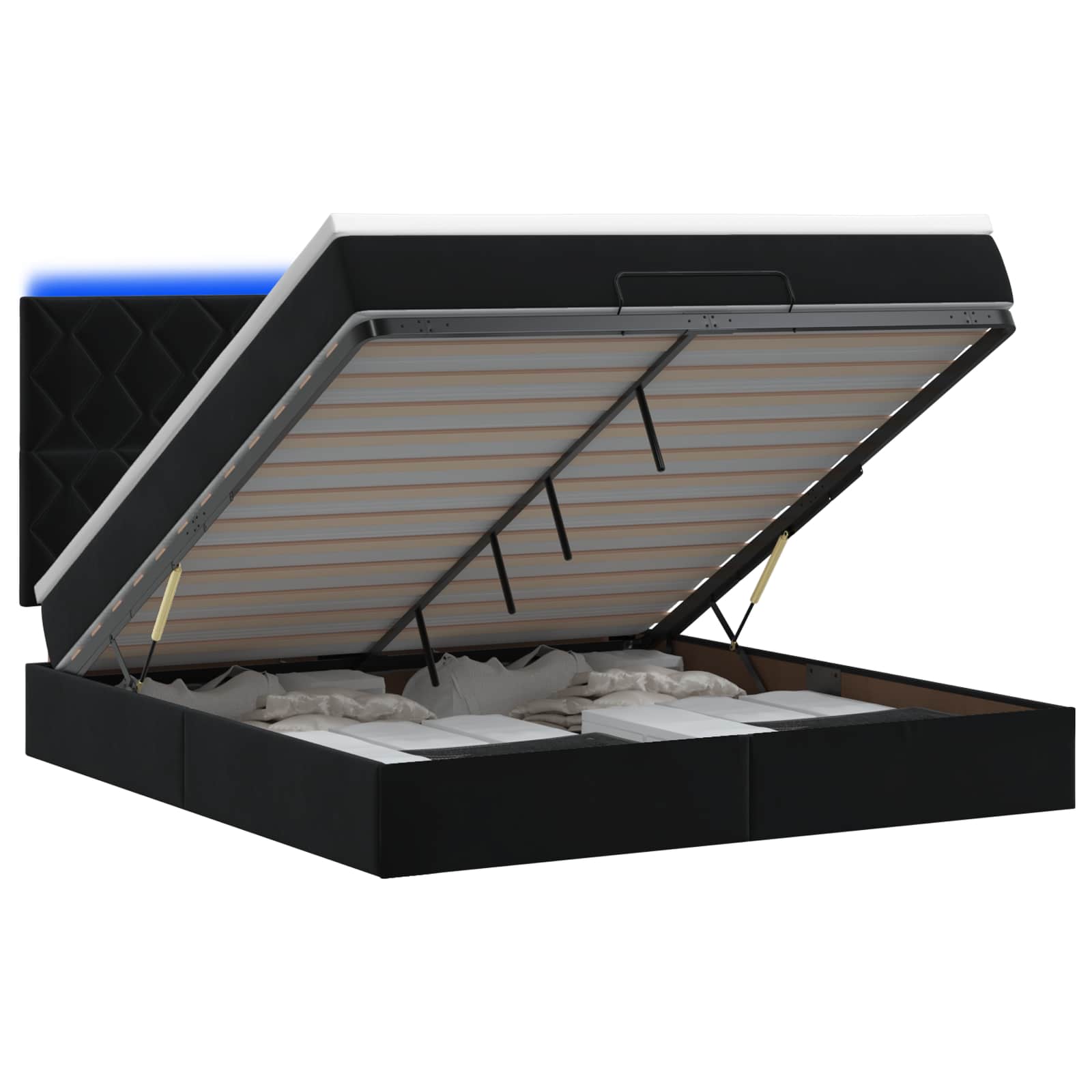 Κρεβάτι Ottoman με Στρώμα και LED Μαύρο 160 x 200 cm Βελούδο