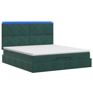 Κρεβάτι Ottoman με Στρώμα και LED Σκούρο Πράσινο 160 x 200 cm