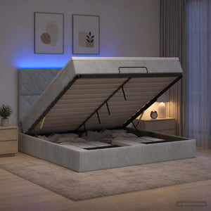 Κρεβάτι Ottoman με Στρώμα και LED Ανοιχτό γκρι 160 x 200 cm - Pakobazaar