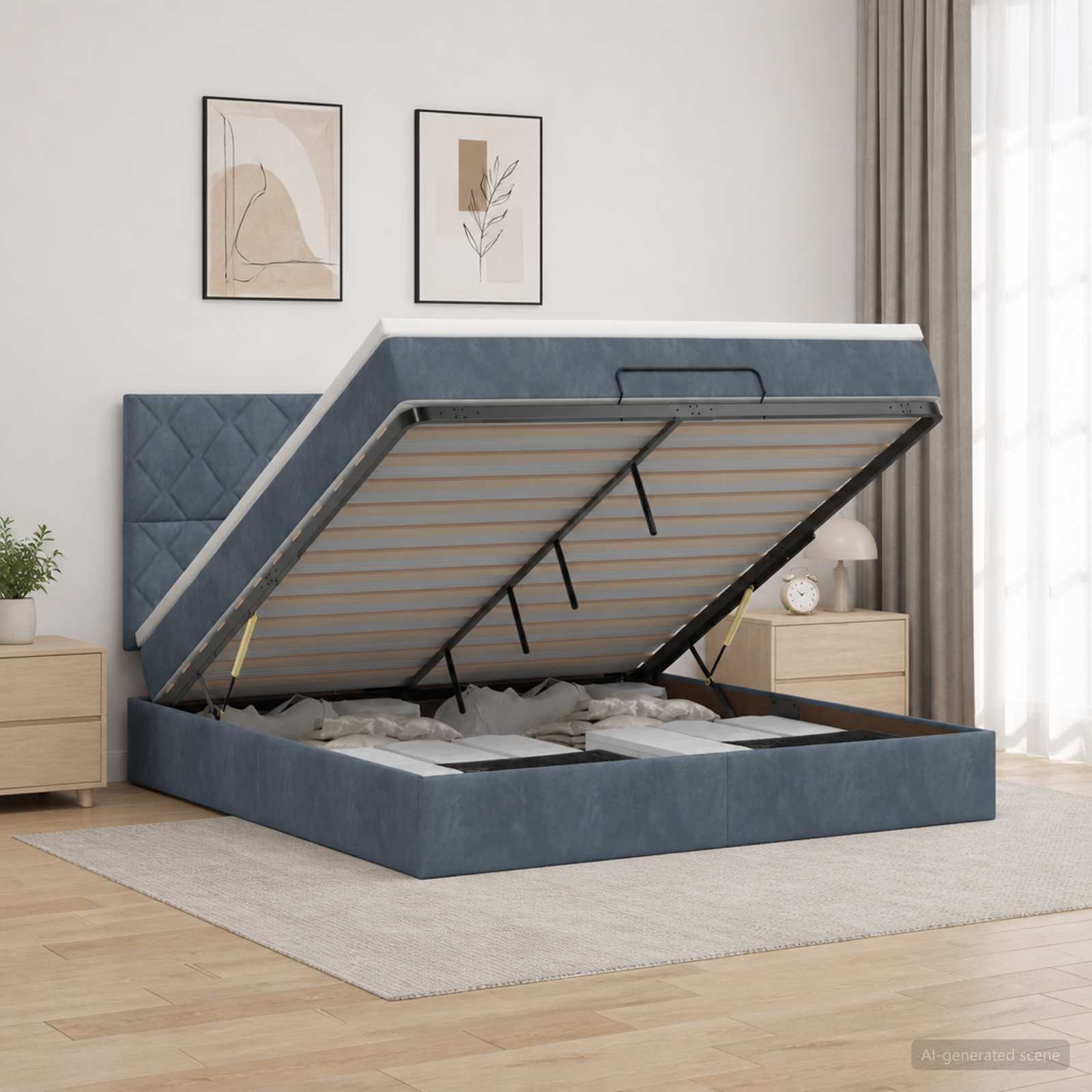 Κρεβάτι Ottoman με στρώμα Σκούρο Γκρι 160 x 200 cm Βελούδο