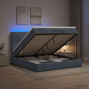 Κρεβάτι Ottoman με Στρώμα και LED Σκούρο Γκρι 140 x 200 cm
