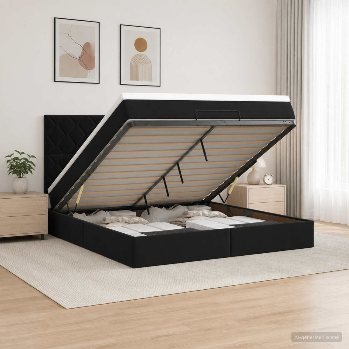 Κρεβάτι Ottoman με Στρώμα και LED Μαύρο 140 x 190 cm Βελούδο - Pakobazaar