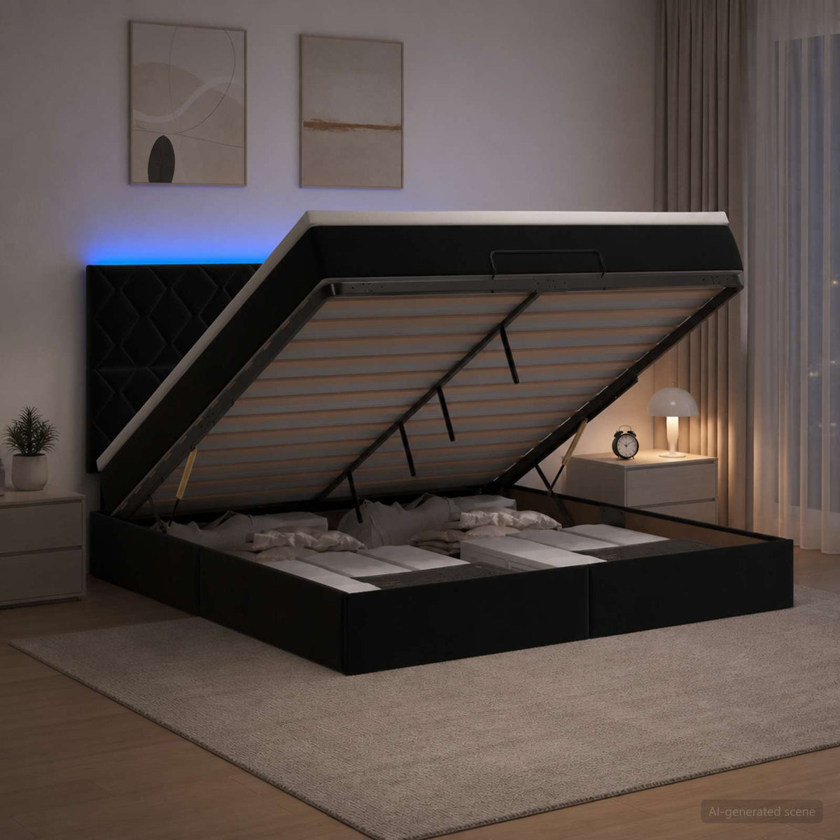 Κρεβάτι Ottoman με Στρώμα και LED Μαύρο 140 x 190 cm Βελούδο - Pakobazaar