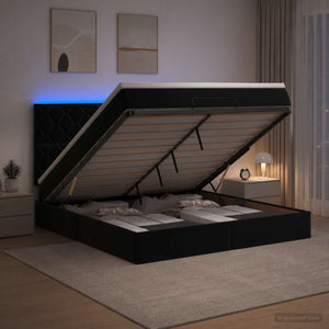 Κρεβάτι Ottoman με Στρώμα και LED Μαύρο 160 x 200 cm Βελούδο