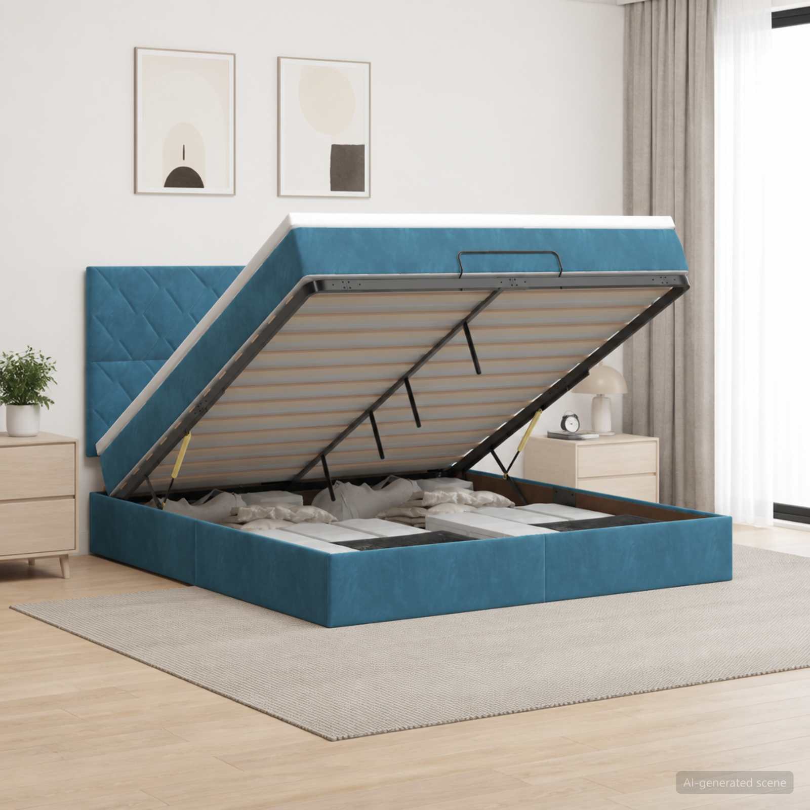 Κρεβάτι Ottoman με στρώμα Σκούρο Μπλε 140 x 200 cm Βελούδο