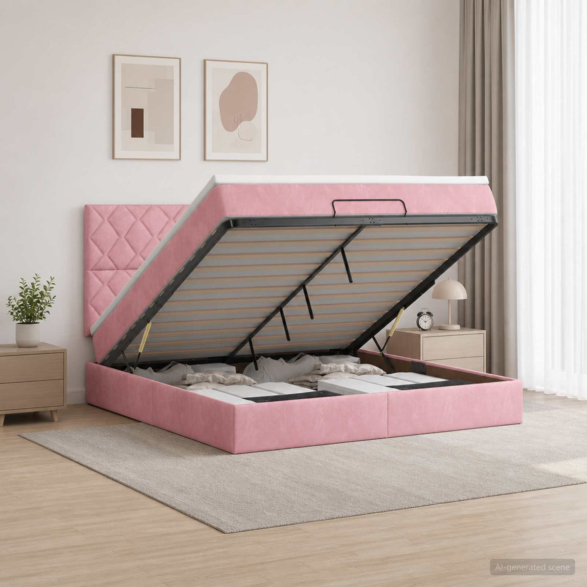 Κρεβάτι Ottoman με Στρώμα και LED Ροζ 140 x 200 cm Βελούδο - Pakobazaar
