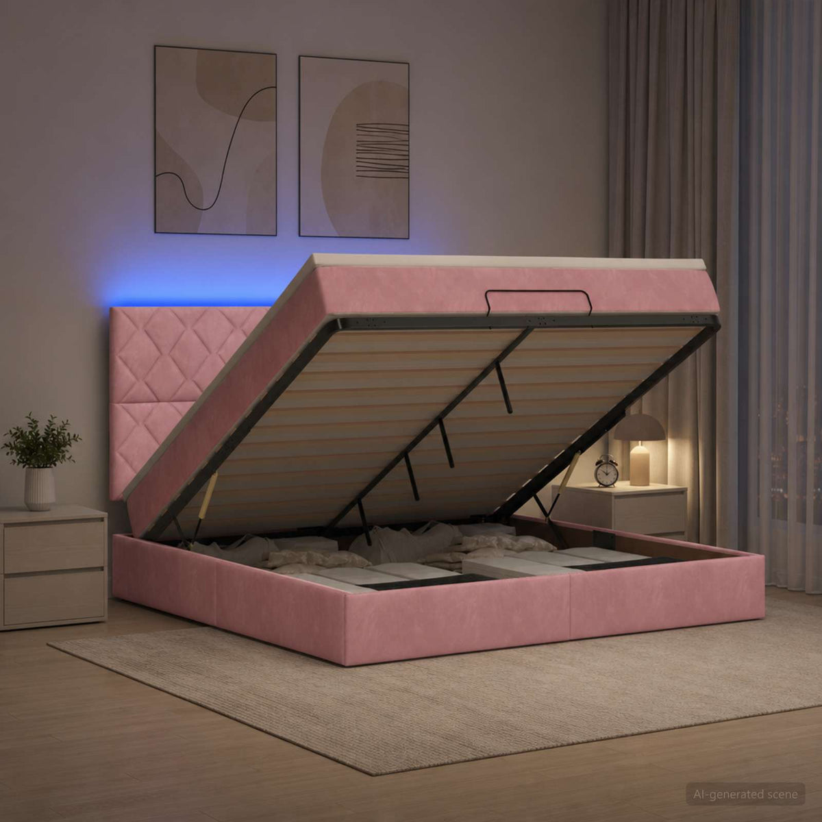 Κρεβάτι Ottoman με Στρώμα και LED Ροζ 140 x 200 cm Βελούδο - Pakobazaar