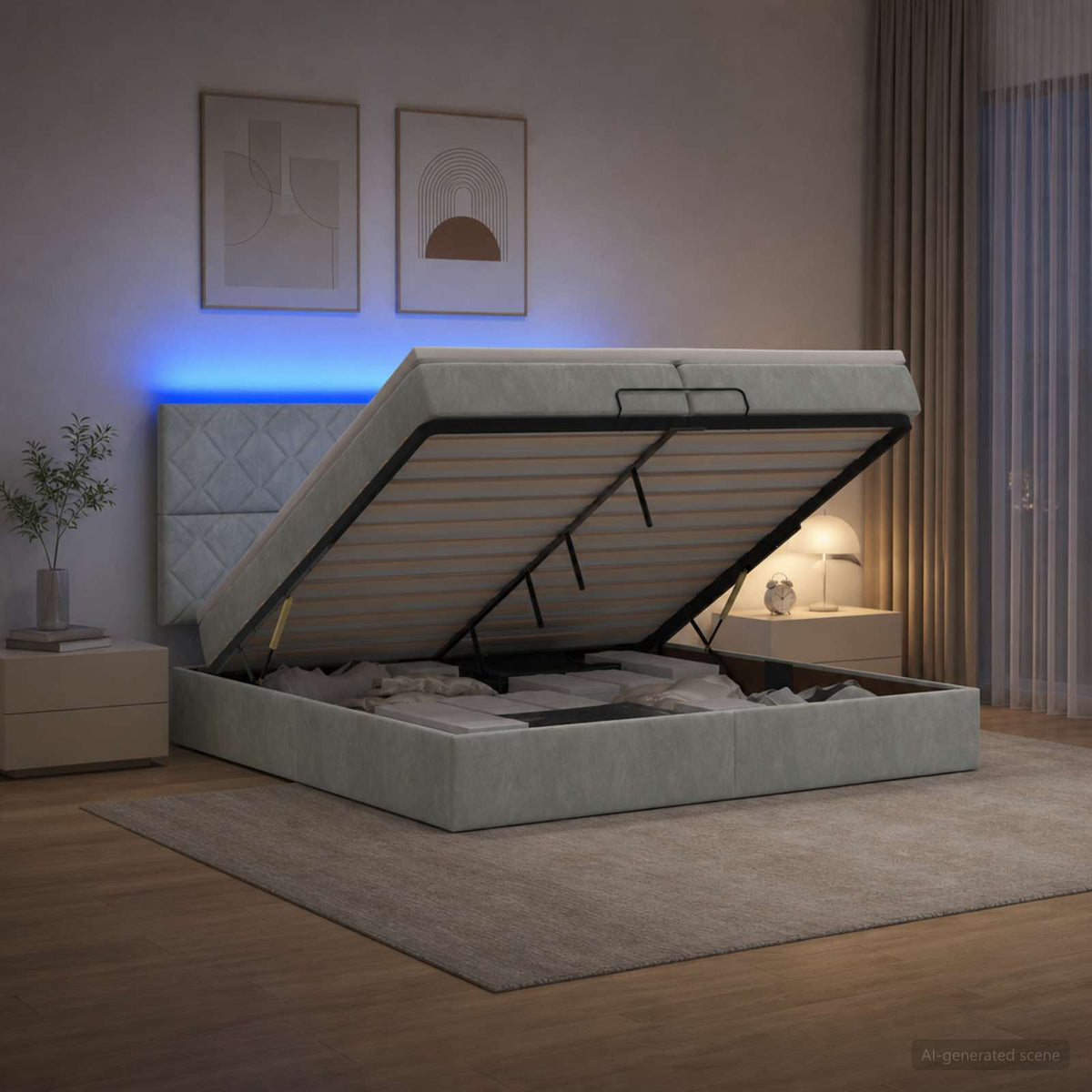 Κρεβάτι Ottoman με Στρώμα και LED Ανοιχτό γκρι 200 x 200 cm - Pakobazaar