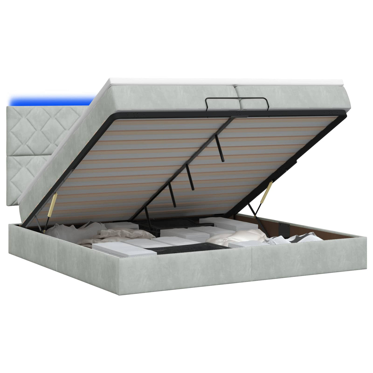 Κρεβάτι Ottoman με Στρώμα και LED Ανοιχτό γκρι 200 x 200 cm - Pakobazaar