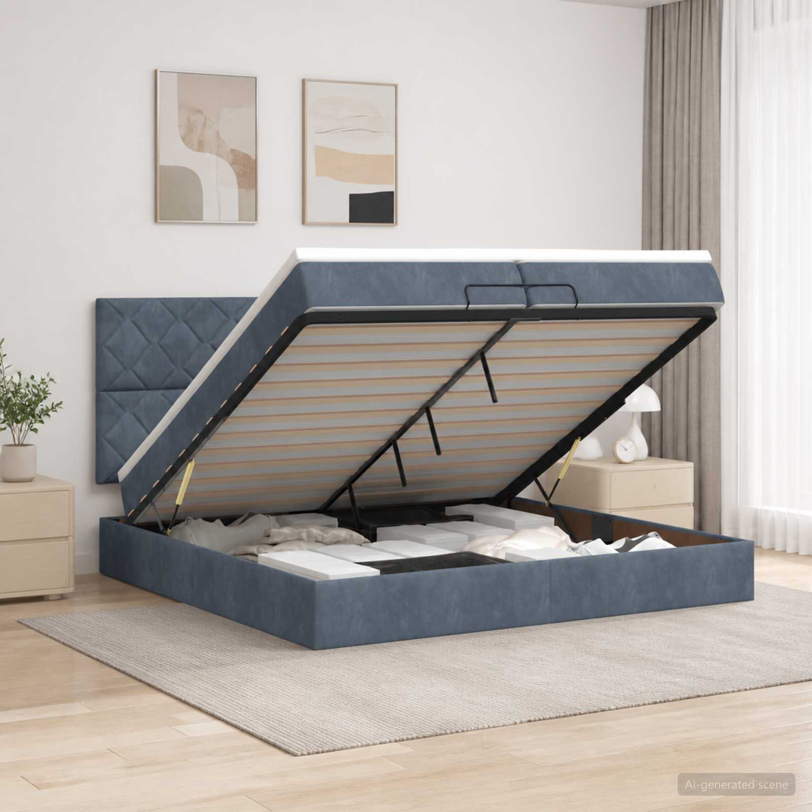 Κρεβάτι Ottoman με Στρώμα και LED Σκούρο Γκρι 200 x 200 cm