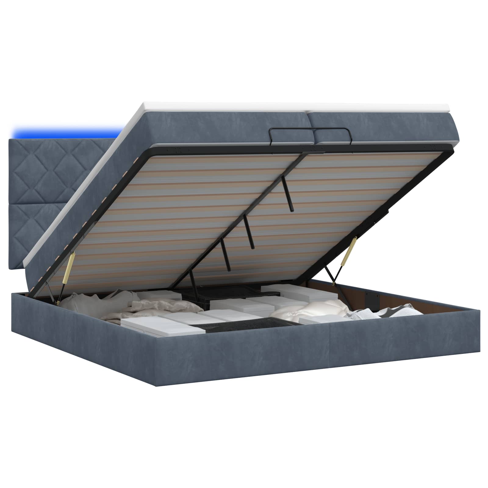 Κρεβάτι Ottoman με Στρώμα και LED Σκούρο Γκρι 200 x 200 cm