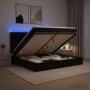 Κρεβάτι Ottoman με Στρώμα και LED Μαύρο 200 x 200 cm Βελούδο - Pakobazaar