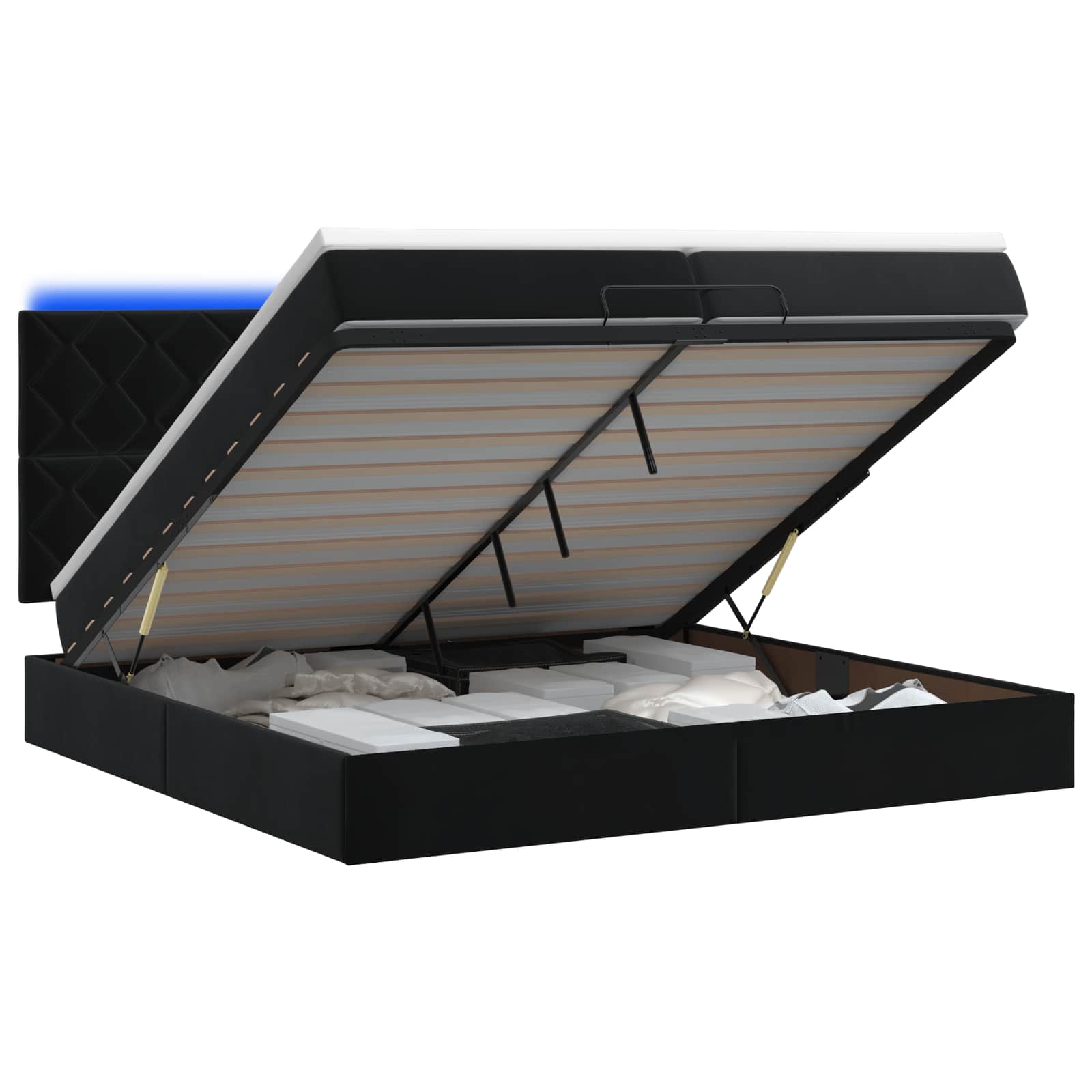 Κρεβάτι Ottoman με Στρώμα και LED Μαύρο 200 x 200 cm Βελούδο - Pakobazaar