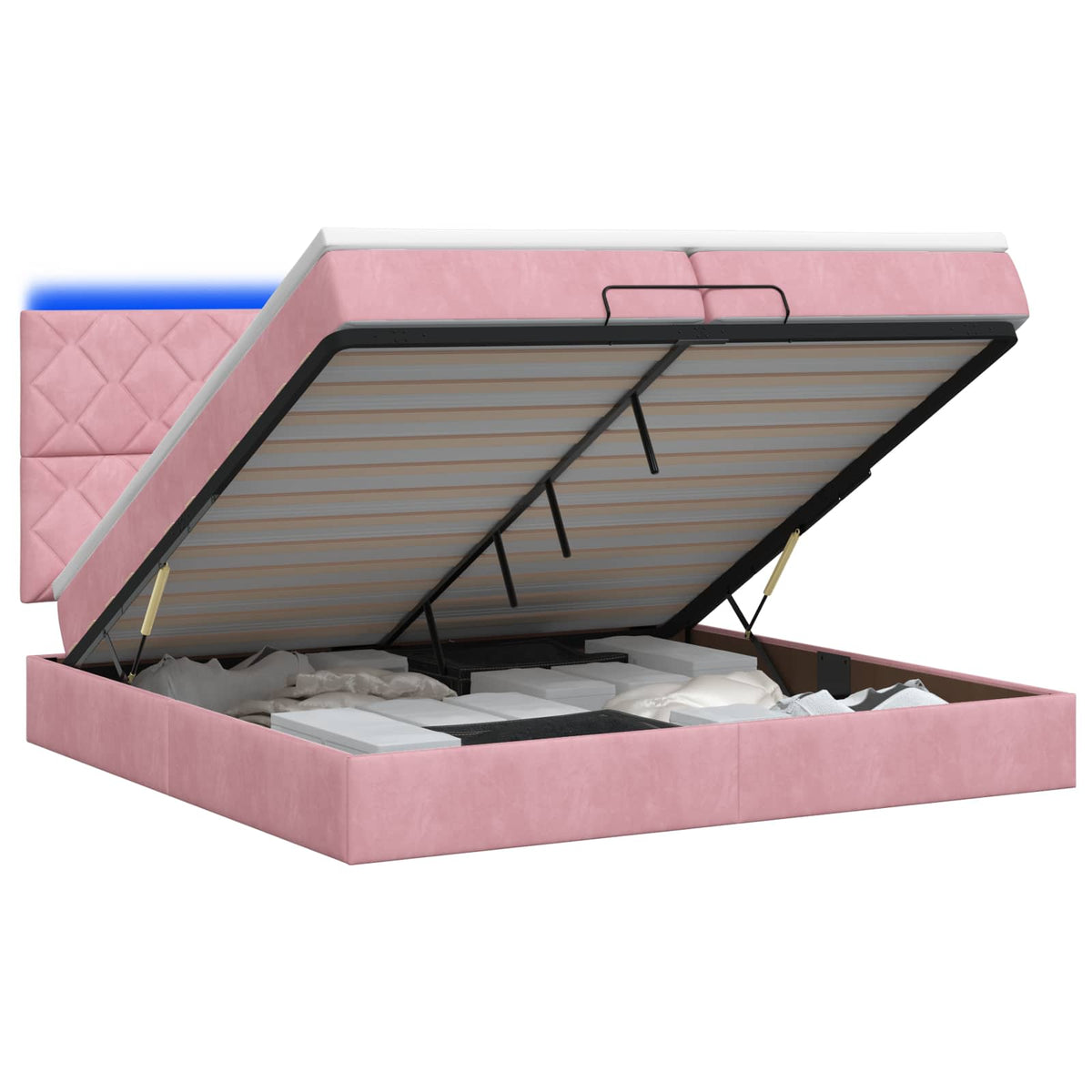 Κρεβάτι Ottoman με Στρώμα και LED Ροζ 200 x 200 cm Βελούδο - Pakobazaar