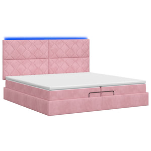 Κρεβάτι Ottoman με Στρώμα και LED Ροζ 200 x 200 cm Βελούδο - Pakobazaar