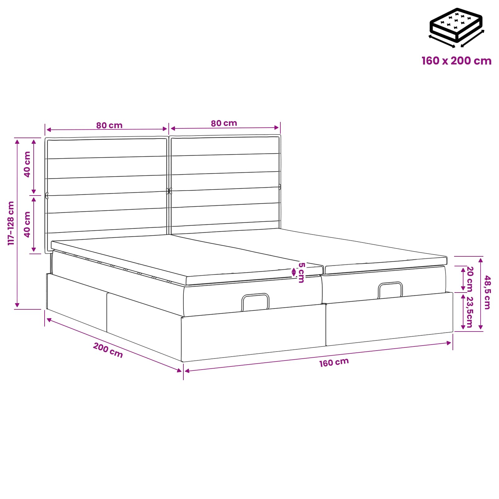 Κρεβάτι Ottoman με Στρώμα και LED Ανοιχτό γκρι 160 x 200 cm - Pakobazaar