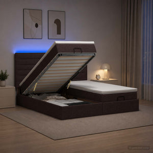 Κρεβάτι Ottoman με Στρώμα και LED Σκούρο Καφέ 160 x 200 cm - Pakobazaar