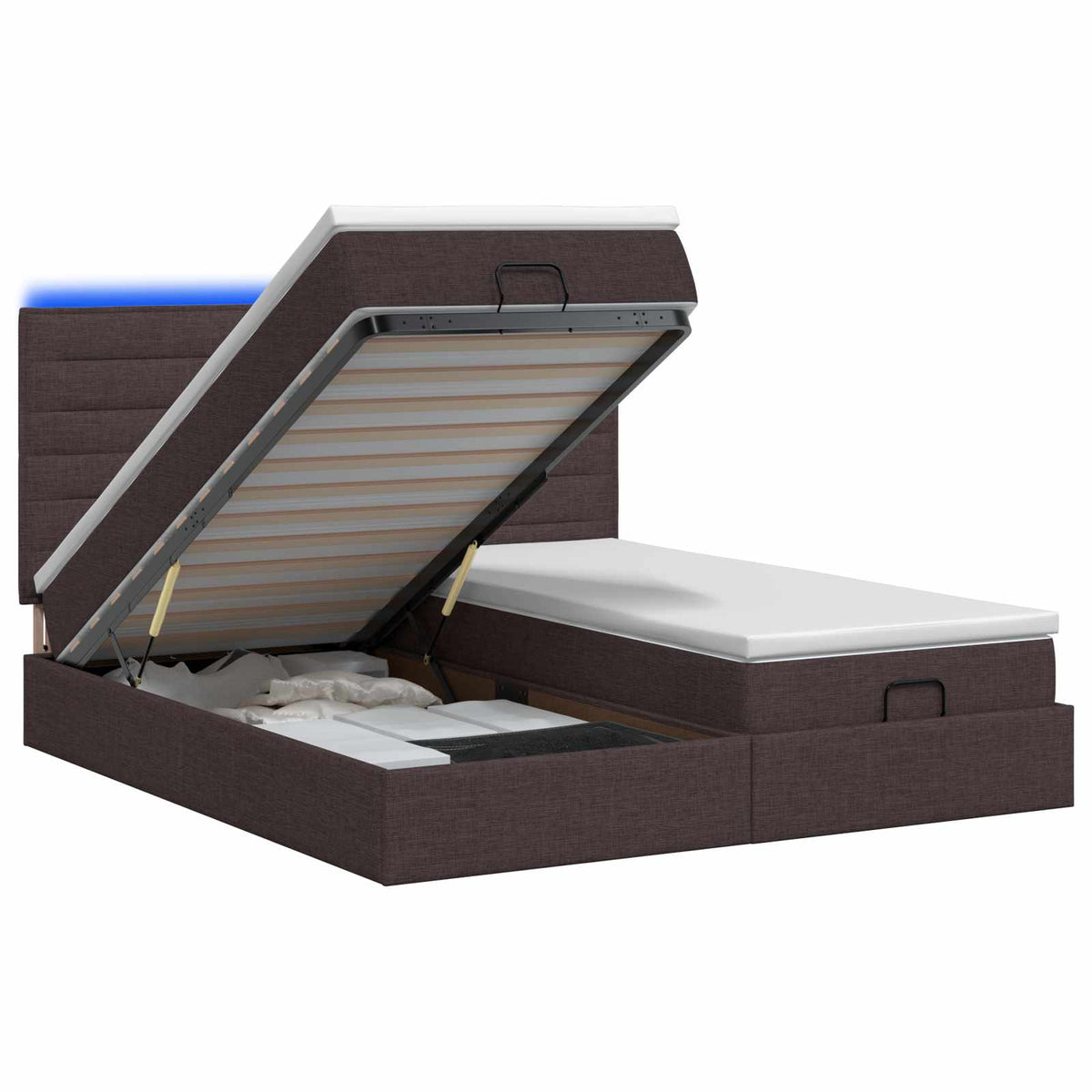 Κρεβάτι Ottoman με Στρώμα και LED Σκούρο Καφέ 180 x 200 cm - Pakobazaar
