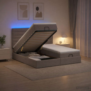 Κρεβάτι Ottoman με Στρώμα και LED Taupe 200 x 200 cm Ύφασμα