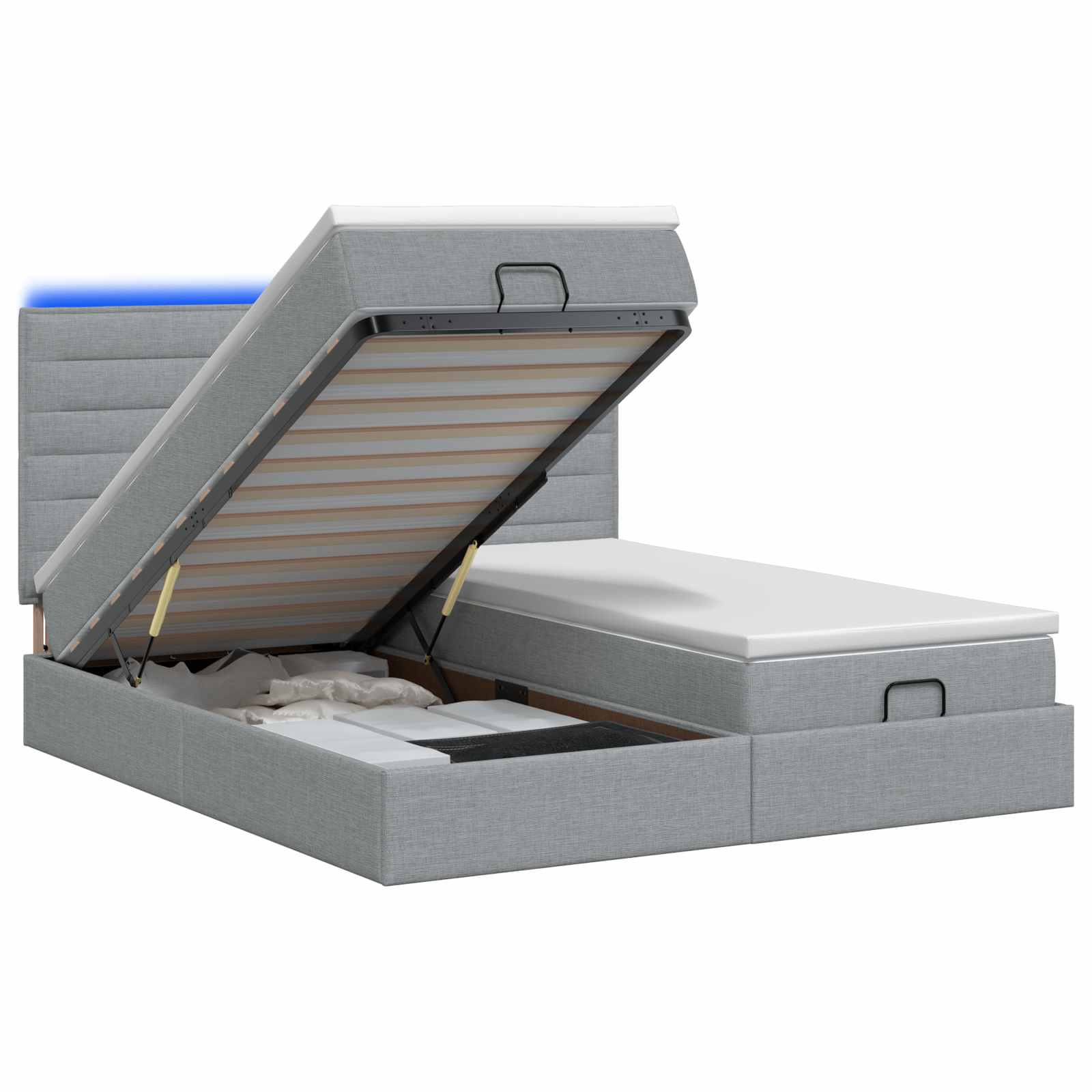 Κρεβάτι Ottoman με Στρώμα και LED Ανοιχτό γκρι 200 x 200 cm