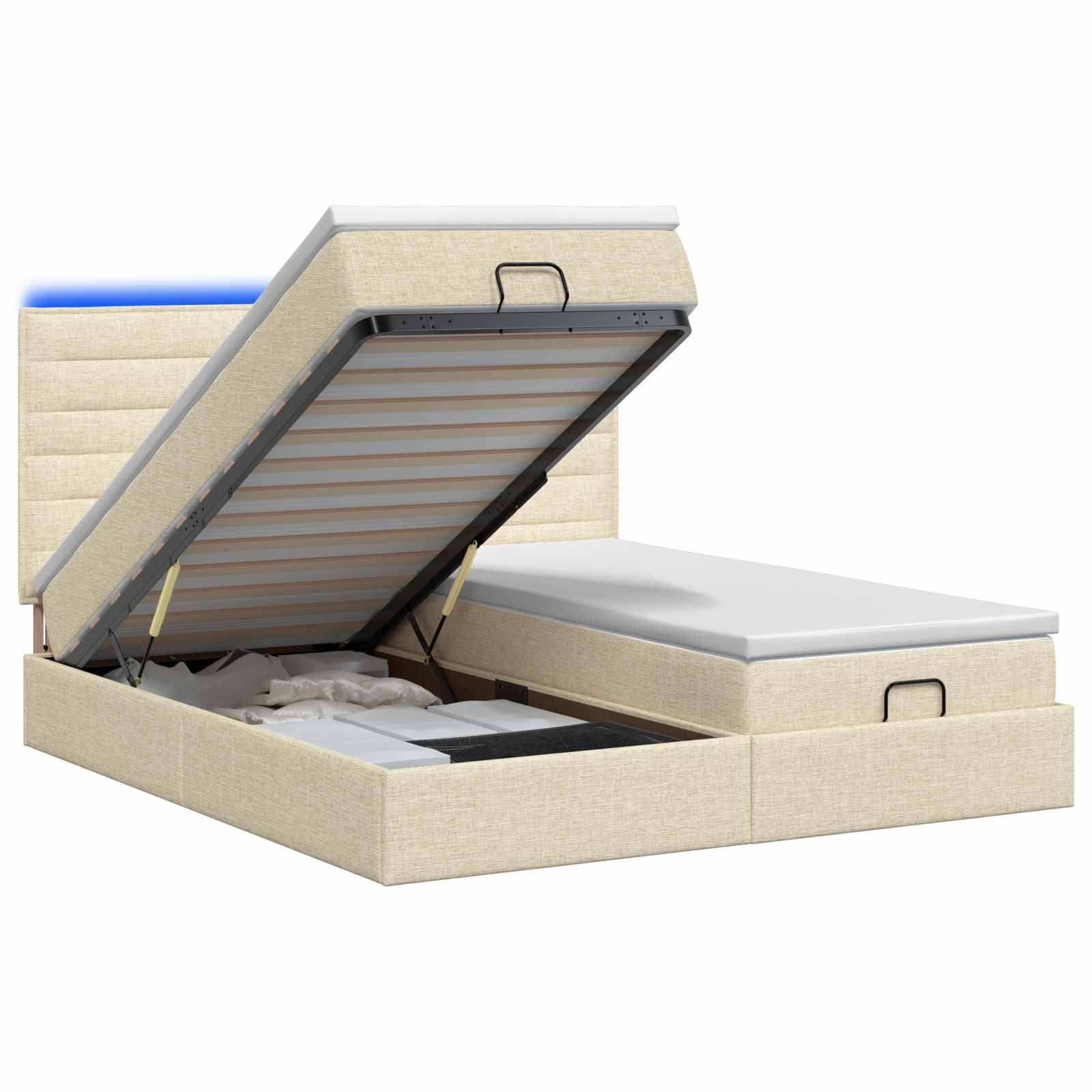 Κρεβάτι Ottoman με Στρώμα και LED Κρεμ 200 x 200 cm Ύφασμα - Pakobazaar