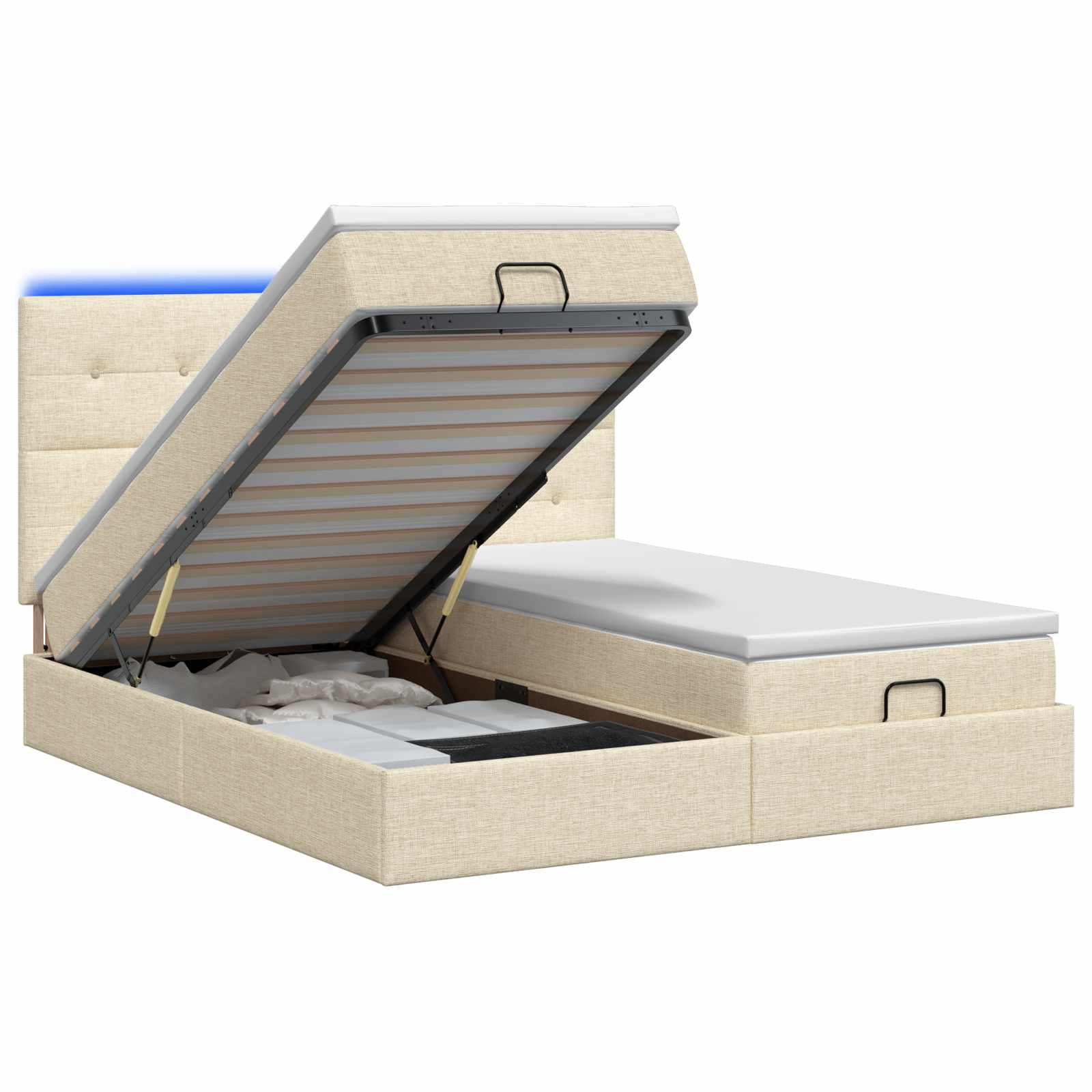 Κρεβάτι Ottoman με Στρώμα και LED Κρεμ 160 x 200 cm Ύφασμα