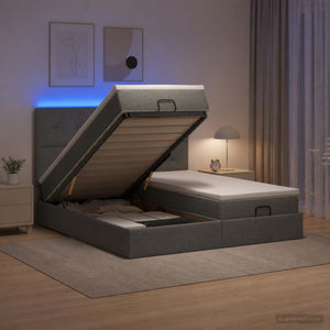 Κρεβάτι Ottoman με Στρώμα και LED Σκούρο Γκρι 180 x 200 cm