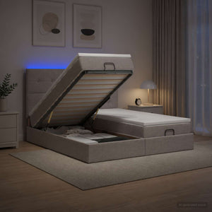 Κρεβάτι Ottoman με Στρώμα και LED Taupe 200 x 200 cm Ύφασμα - Pakobazaar