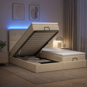 Κρεβάτι Ottoman με Στρώμα και LED Κρεμ 160 x 200 cm Ύφασμα