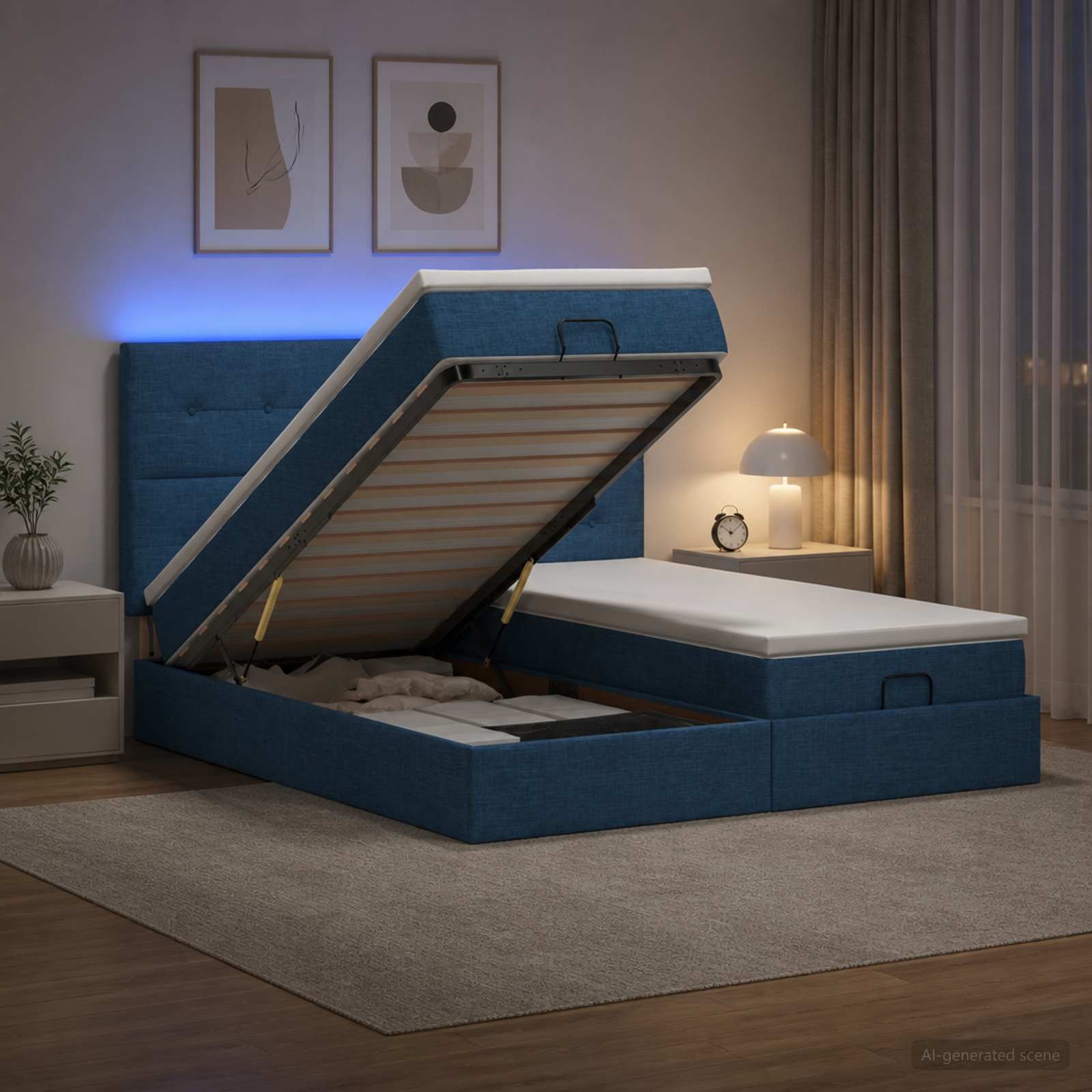 Κρεβάτι Ottoman με Στρώμα και LED Μπλε 180 x 200 cm Ύφασμα - Pakobazaar