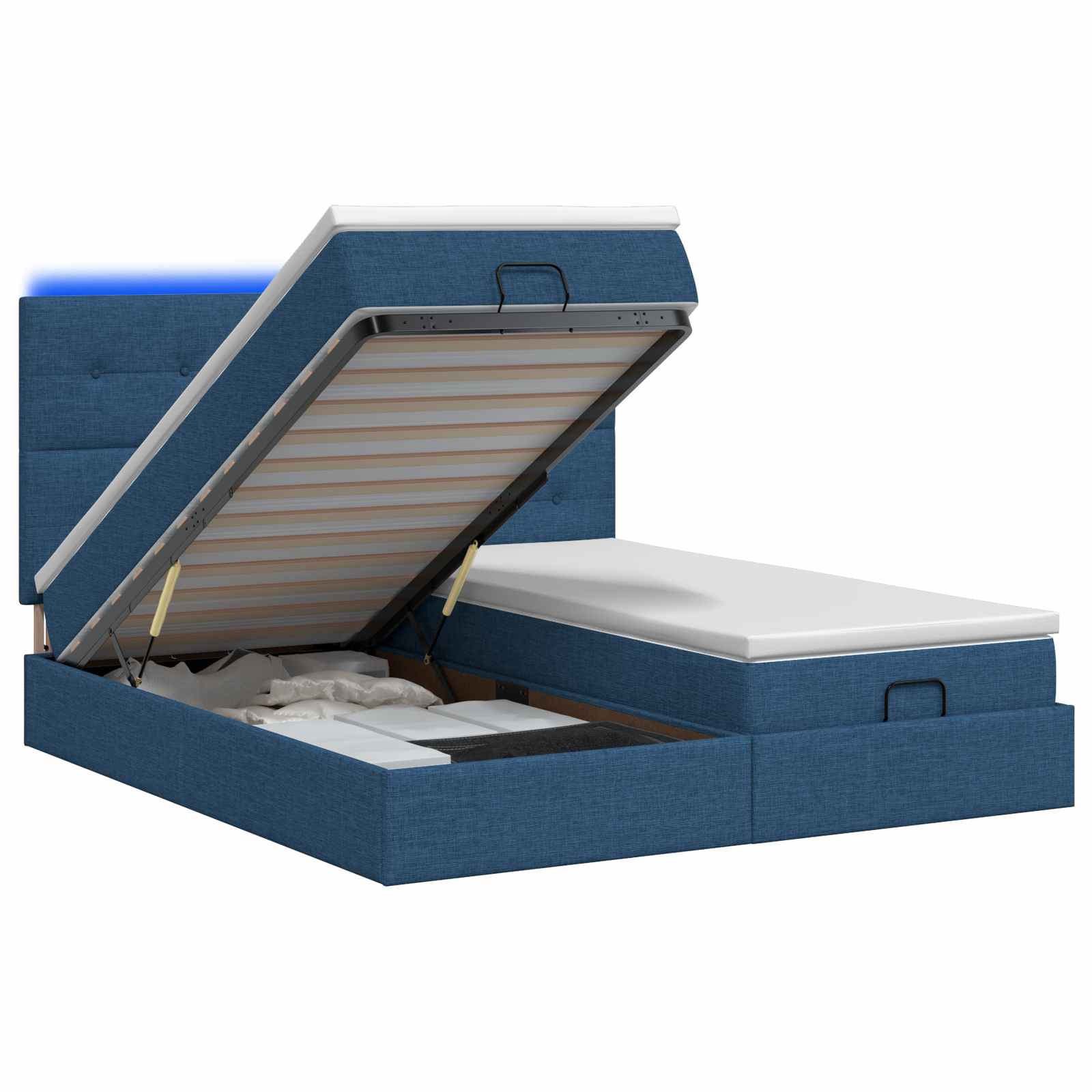 Κρεβάτι Ottoman με Στρώμα και LED Μπλε 180 x 200 cm Ύφασμα - Pakobazaar