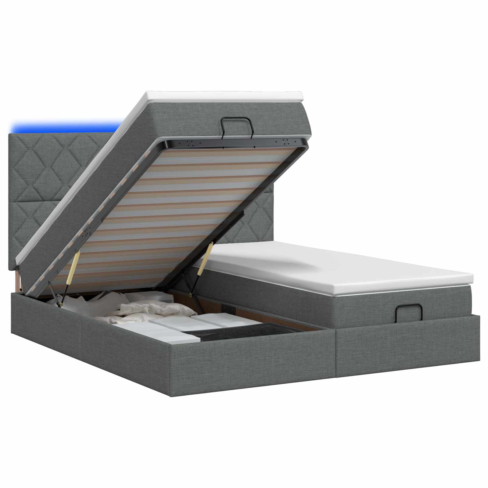 Κρεβάτι Ottoman με Στρώμα και LED Σκούρο Γκρι 160 x 200 cm - Pakobazaar