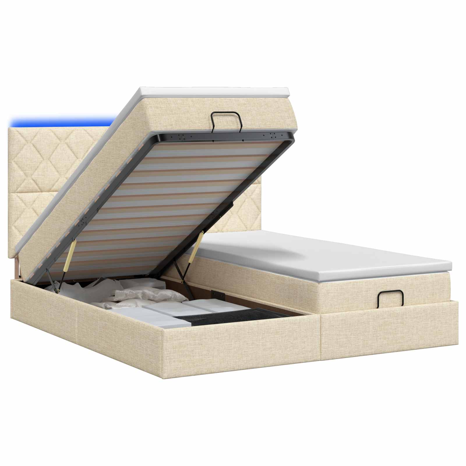 Κρεβάτι Ottoman με Στρώμα και LED Κρεμ 160 x 200 cm Ύφασμα