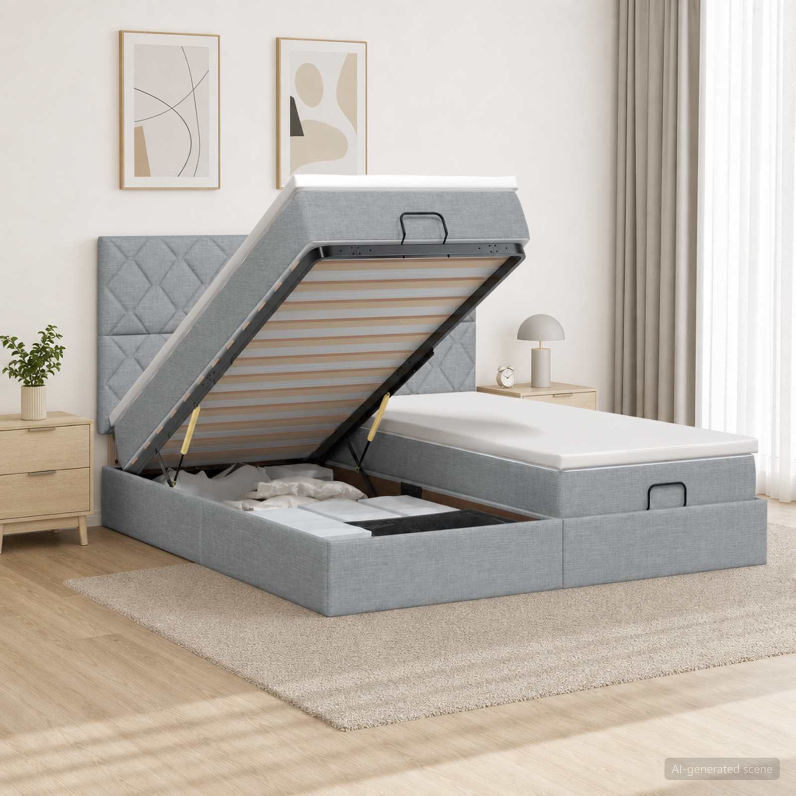 Κρεβάτι Ottoman με Στρώμα και LED Ανοιχτό γκρι 160 x 200 cm