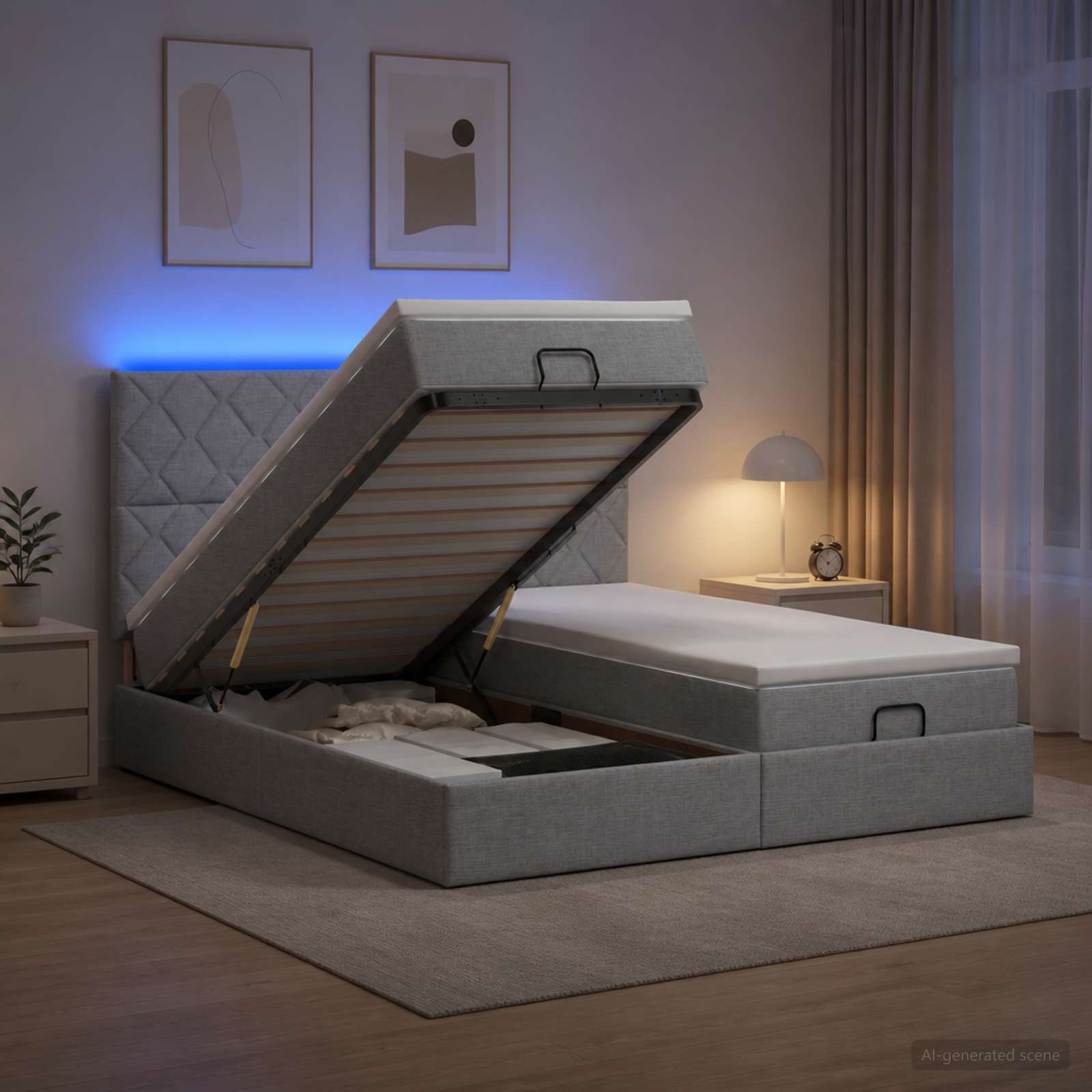 Κρεβάτι Ottoman με Στρώμα και LED Ανοιχτό γκρι 180 x 200 cm