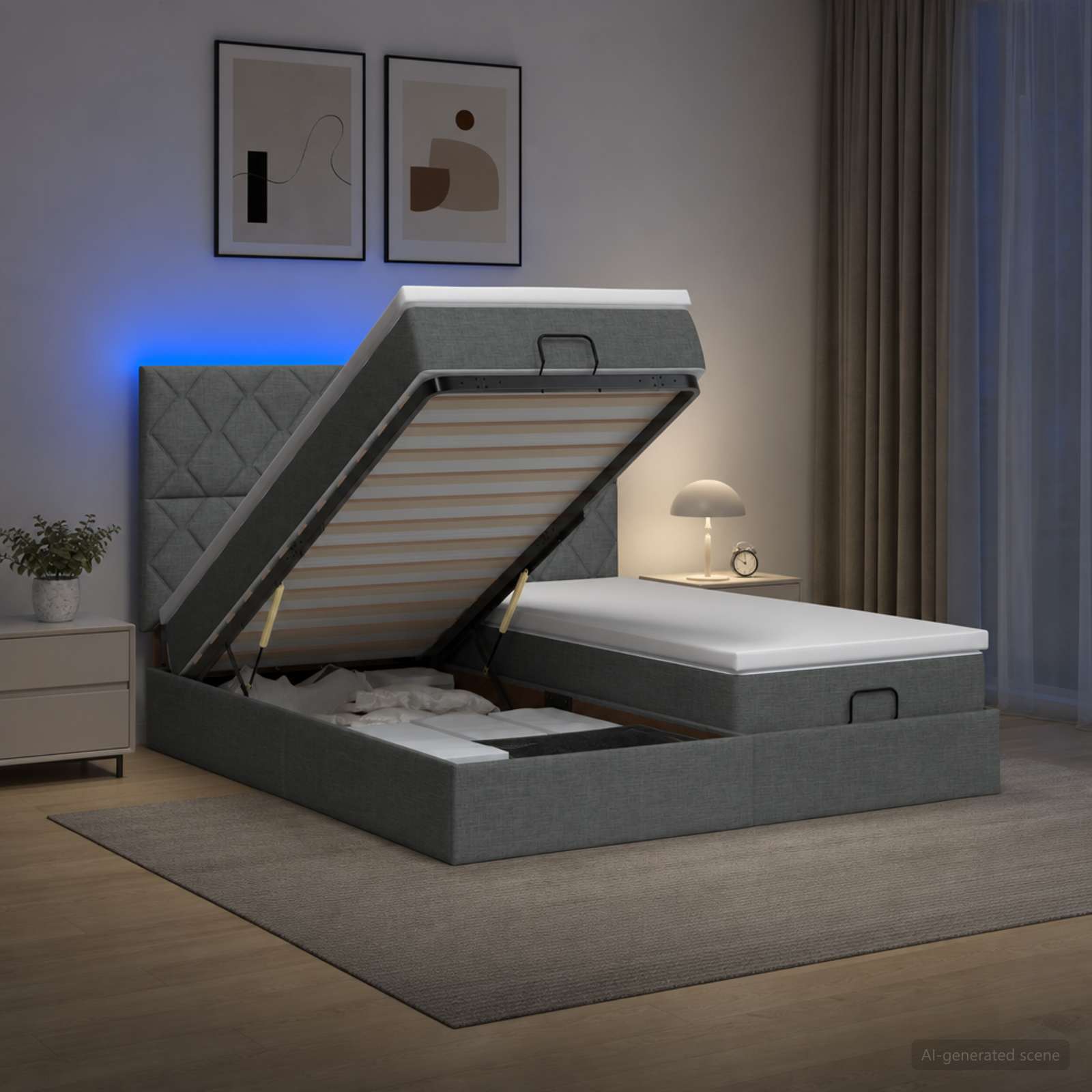 Κρεβάτι Ottoman με Στρώμα και LED Σκούρο Γκρι 160 x 200 cm - Pakobazaar
