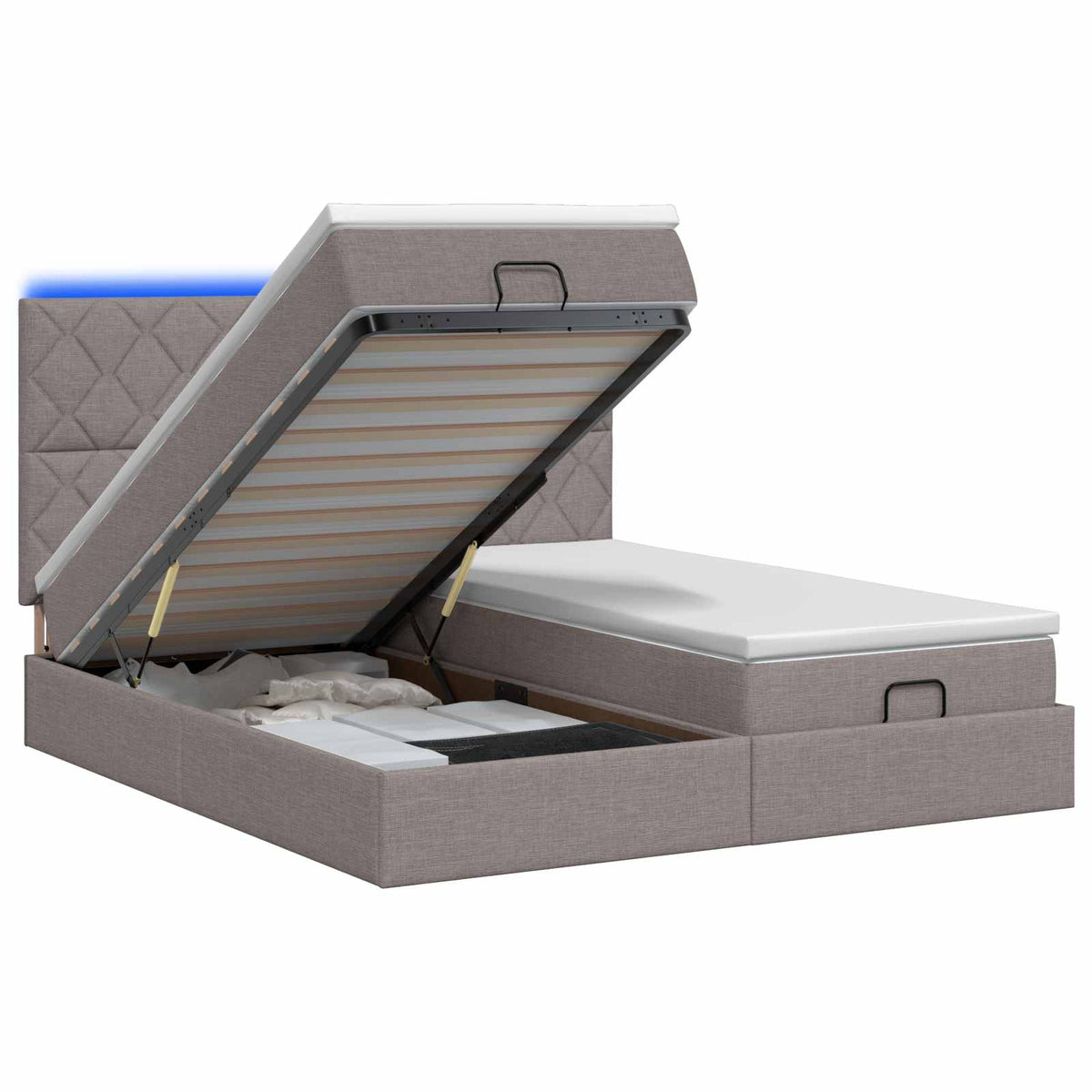 Κρεβάτι Ottoman με Στρώμα και LED Taupe 180 x 200 cm Ύφασμα - Pakobazaar