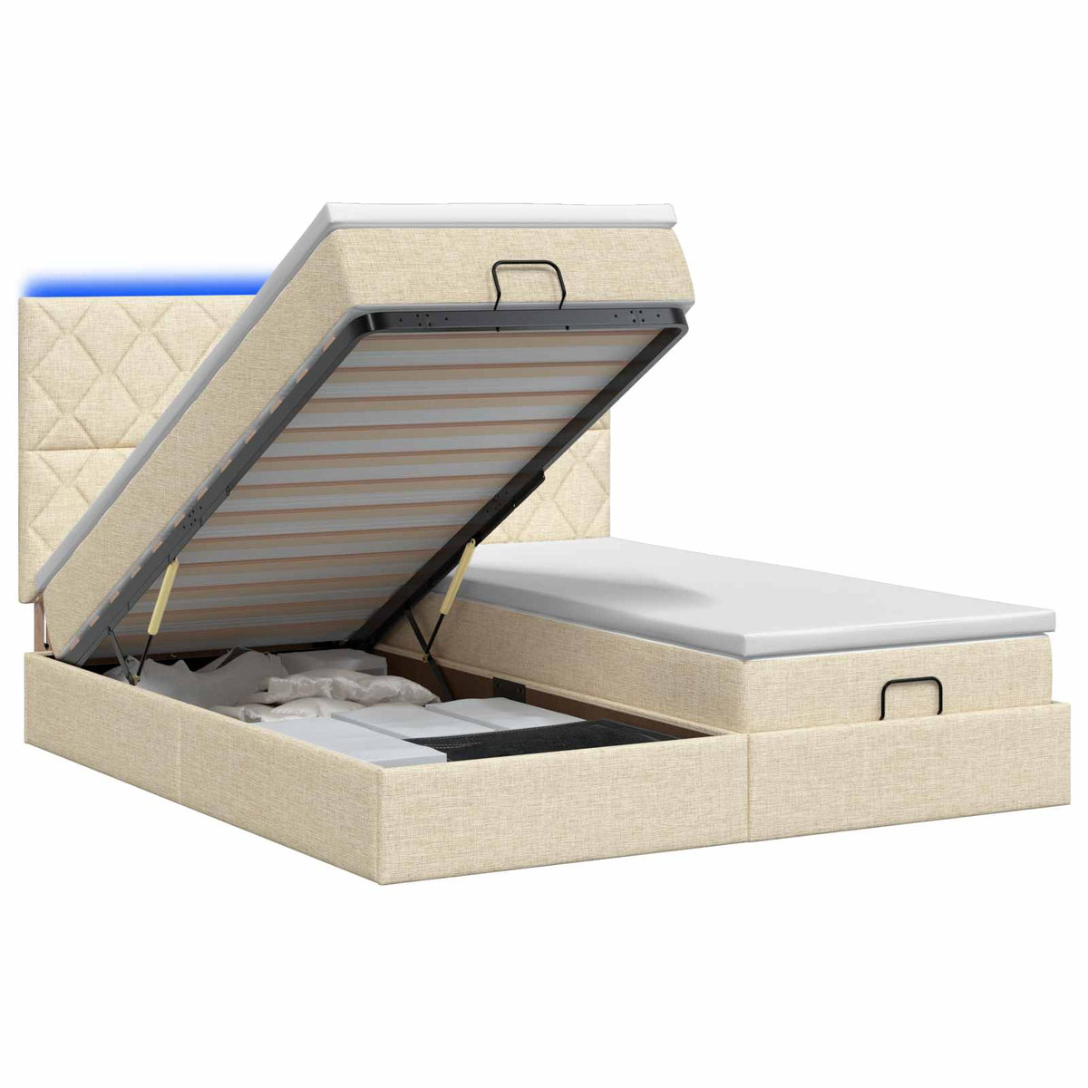 Κρεβάτι Ottoman με Στρώμα και LED Κρεμ 180 x 200 cm Ύφασμα - Pakobazaar