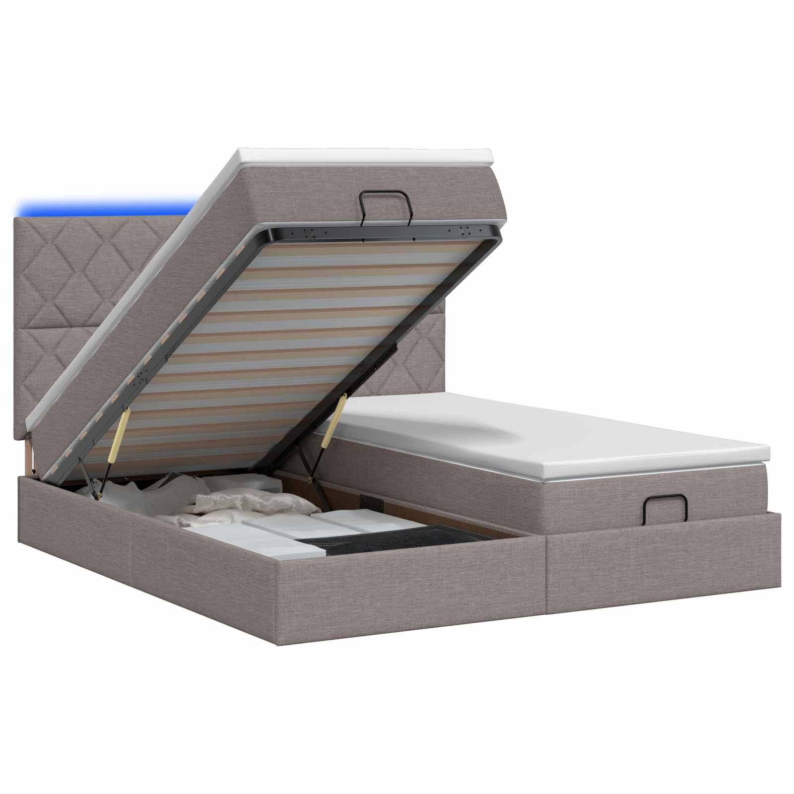 Κρεβάτι Ottoman με Στρώμα και LED Taupe 200 x 200 cm Ύφασμα