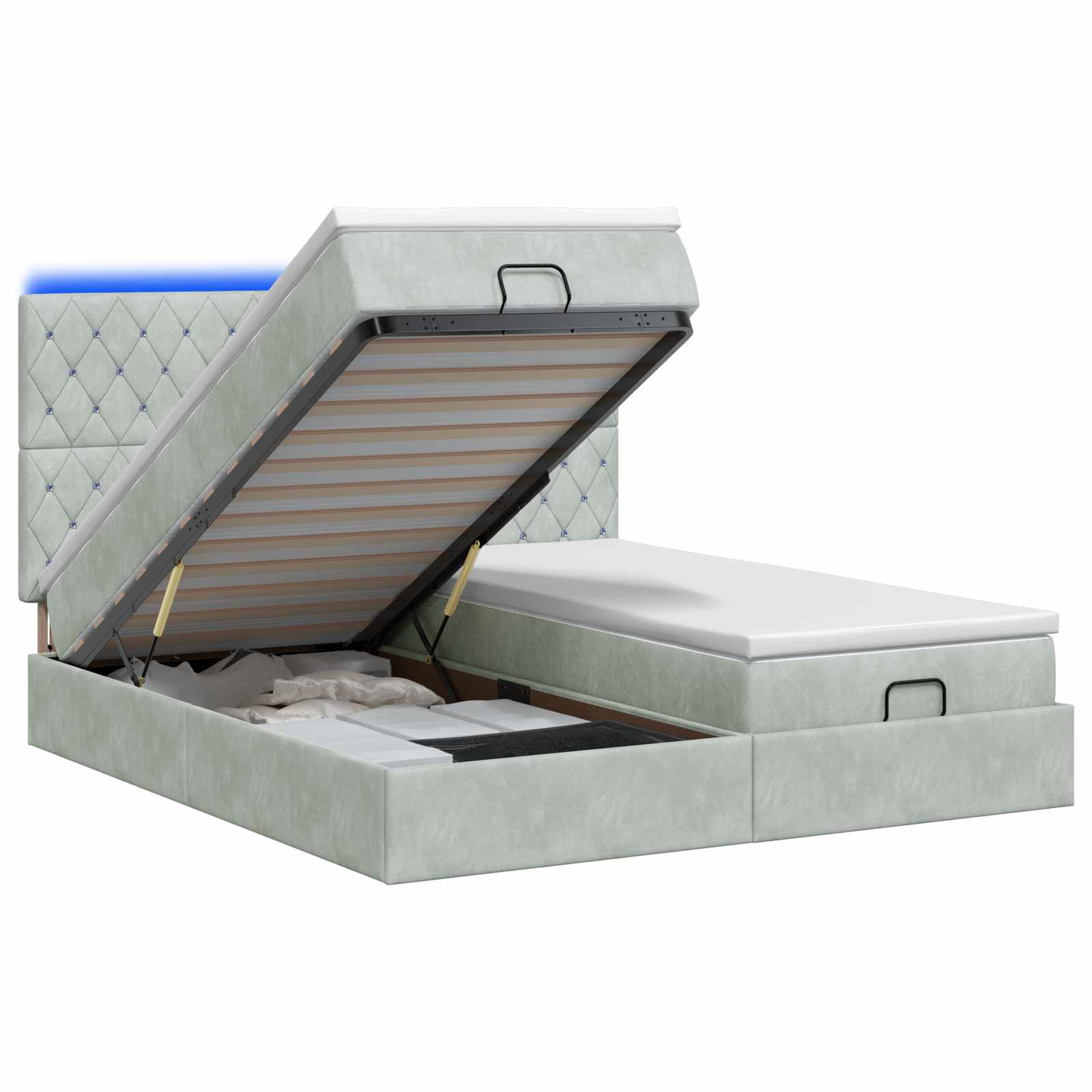 Κρεβάτι Ottoman με Στρώμα και LED Ανοιχτό γκρι 160 x 200 cm - Pakobazaar