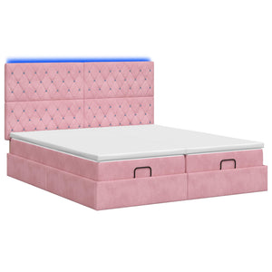 Κρεβάτι Ottoman με Στρώμα και LED Ροζ 160 x 200 cm Βελούδο