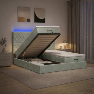Κρεβάτι Ottoman με Στρώμα και LED Ανοιχτό γκρι 180 x 200 cm - Pakobazaar