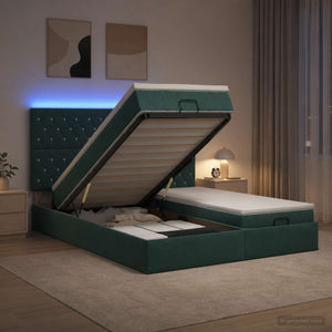 Κρεβάτι Ottoman με Στρώμα και LED Σκούρο Πράσινο 180 x 200 cm - Pakobazaar