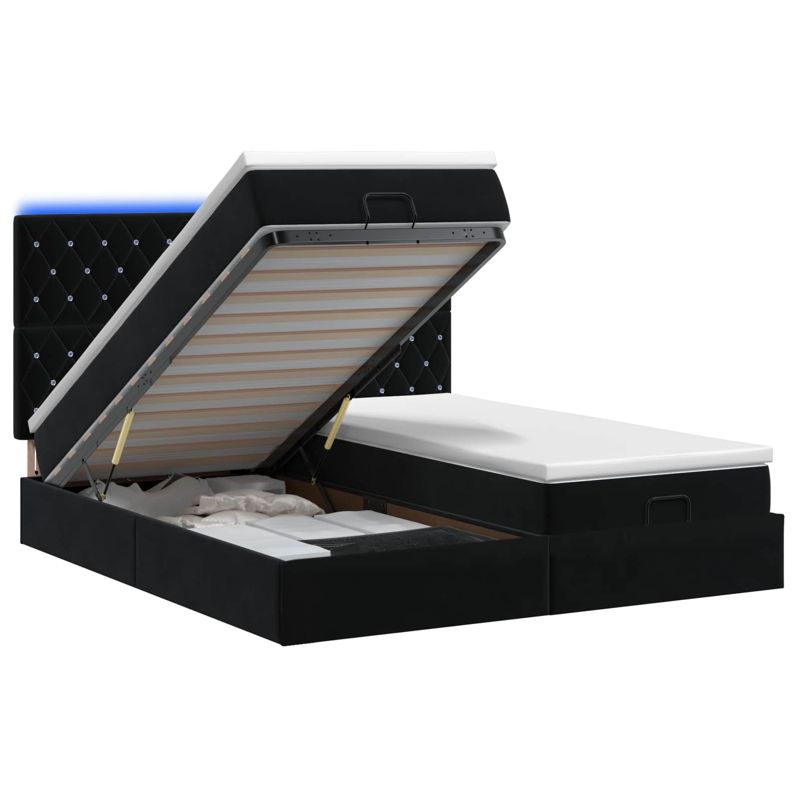Κρεβάτι Ottoman με Στρώμα και LED Μαύρο 200 x 200 cm Βελούδο